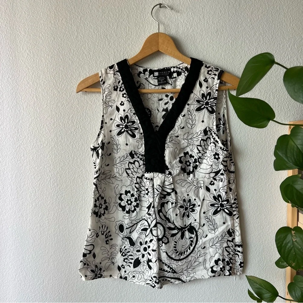 Vintage Y2k White Linen Sleeveless Blouse